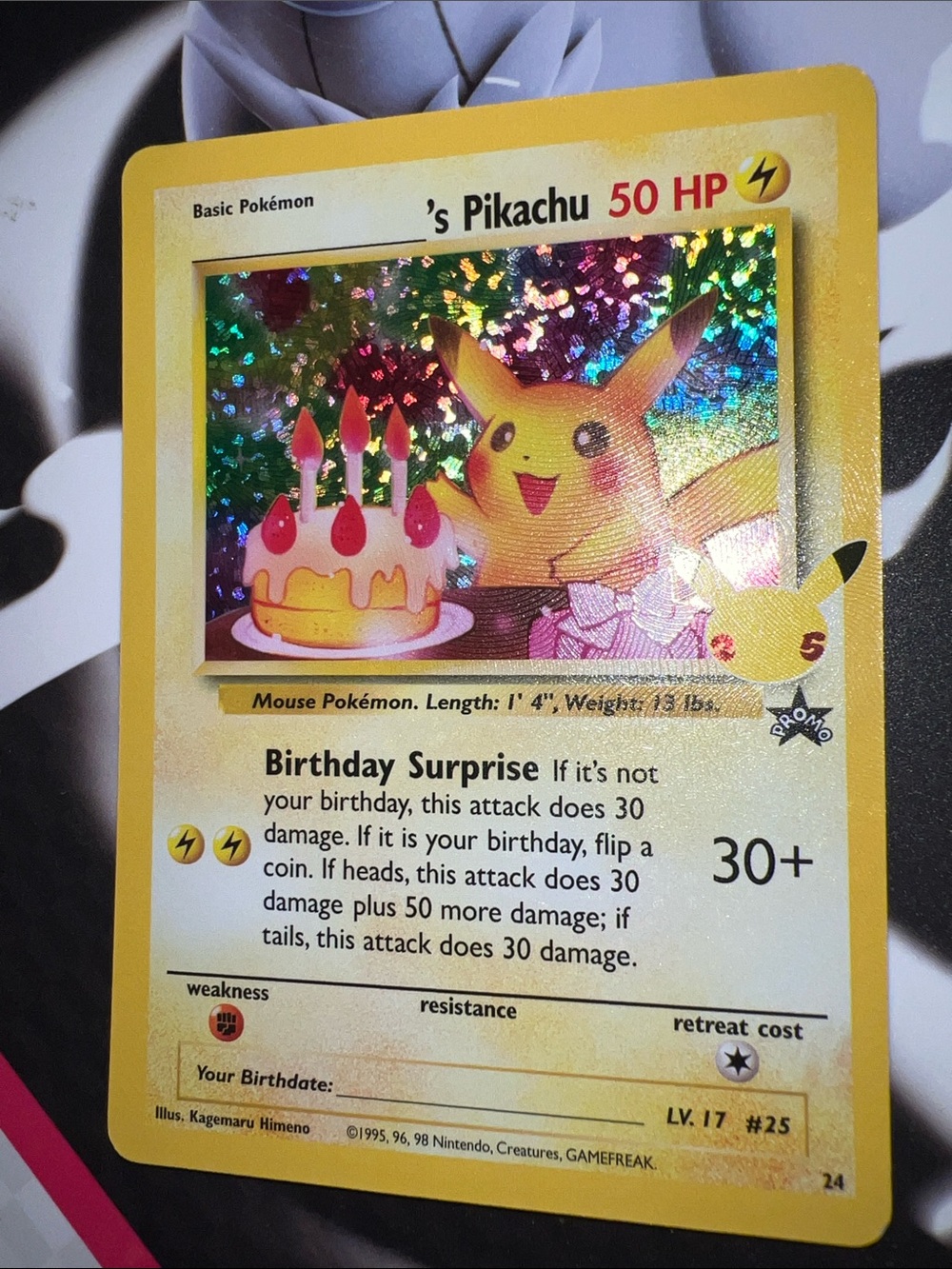 Pokemon Yellow Holo Pikachu Birthday Surprise Promo Card